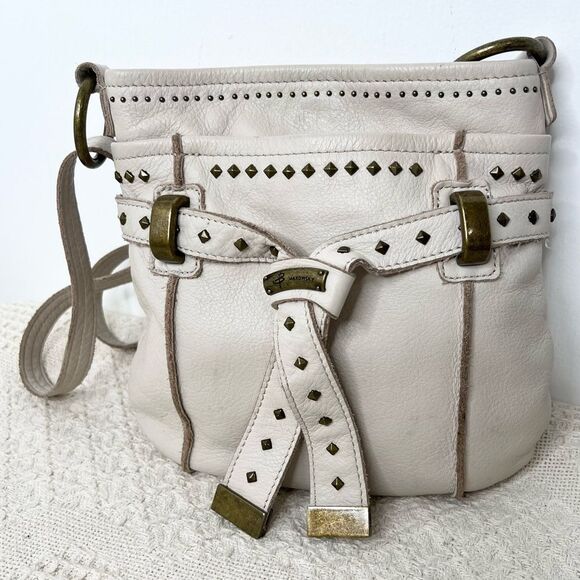 B Makowsky Cream Leather Convertible Crossbody Shoulder Bag - Picture 1 of 12